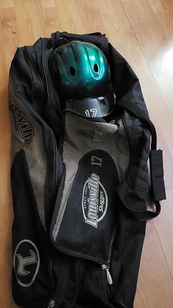 Louisville slugger baseball bag and Helmet