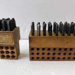 Vintage Steel Letters & Number  Stamp/ Punch Set Wooden Case