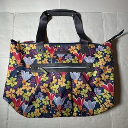 NWOT  Lily Bloom  Satchel Tote Bag  Full Zip  Floral  Multicolor  Polyester Plastic Large
