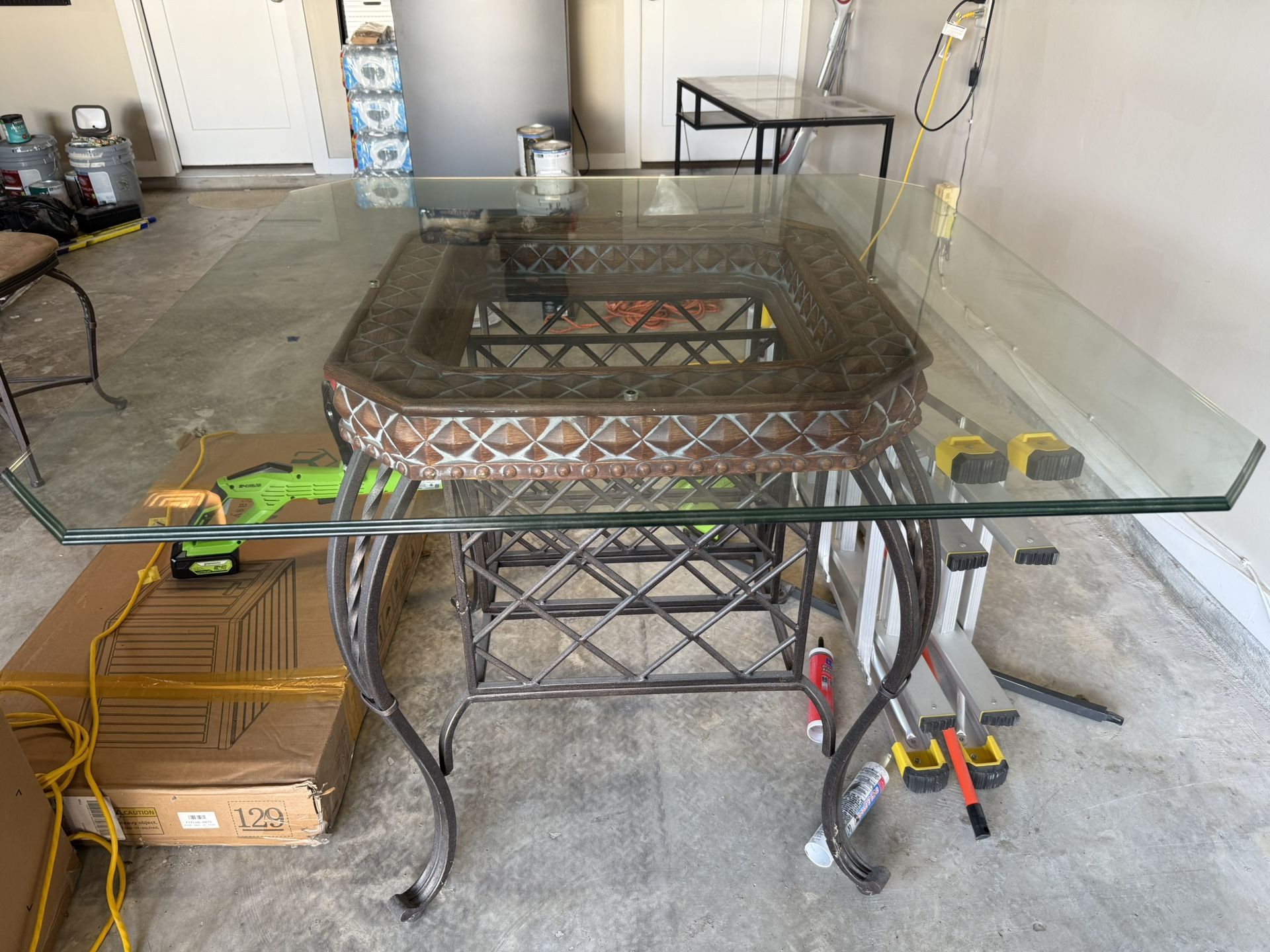 Glass Dining Room Table W/ 4 Chairs And Wine Rack