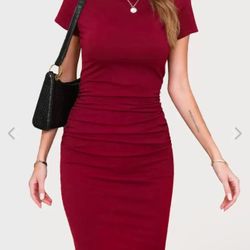 Weardear Women's Short Sleeve Bodycon Dress Ruched Casual Sundress Knee Length T Shirt Dress Sheath