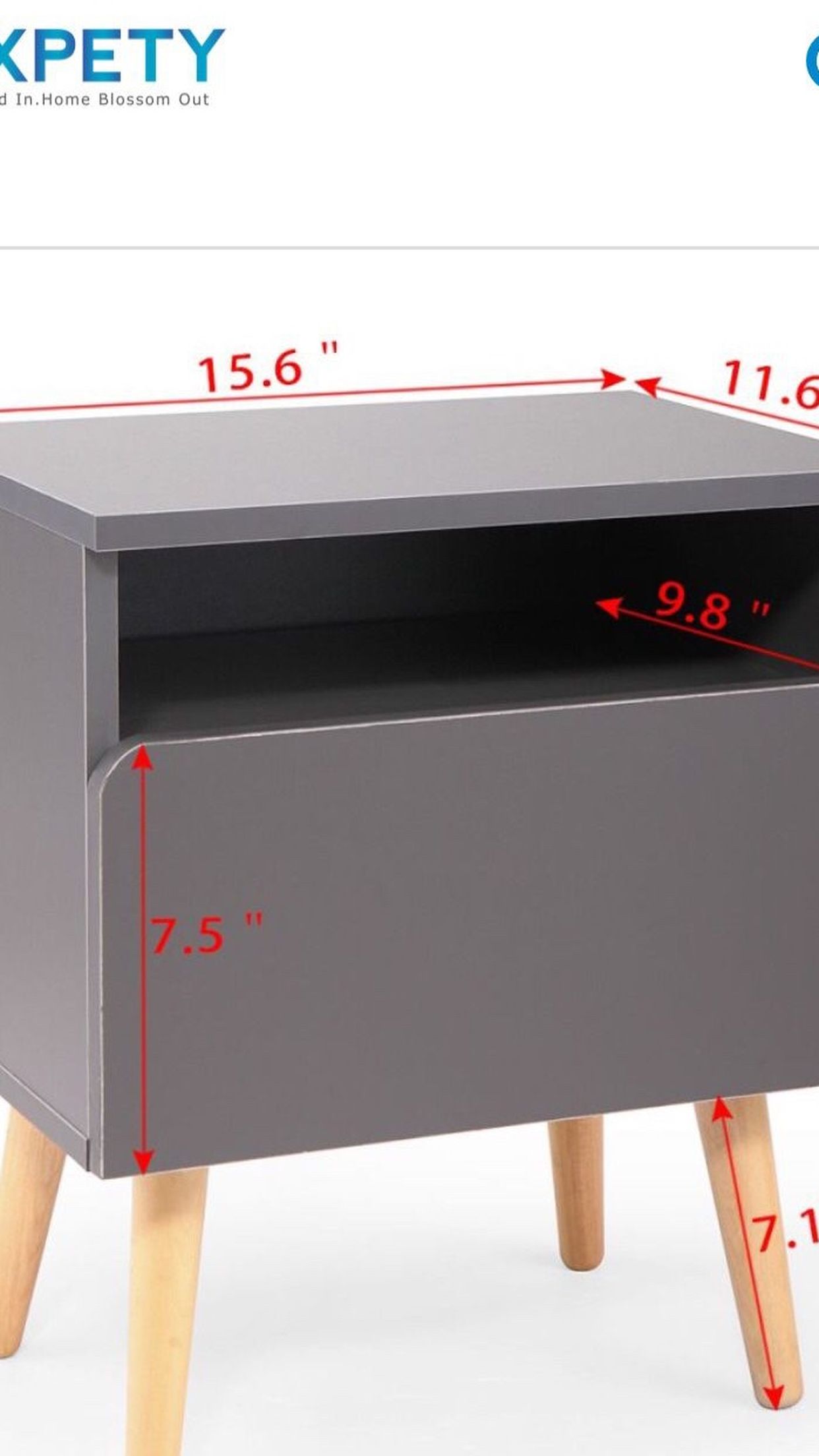 Charcoal Grey 1 Extended Drawer Nightstand