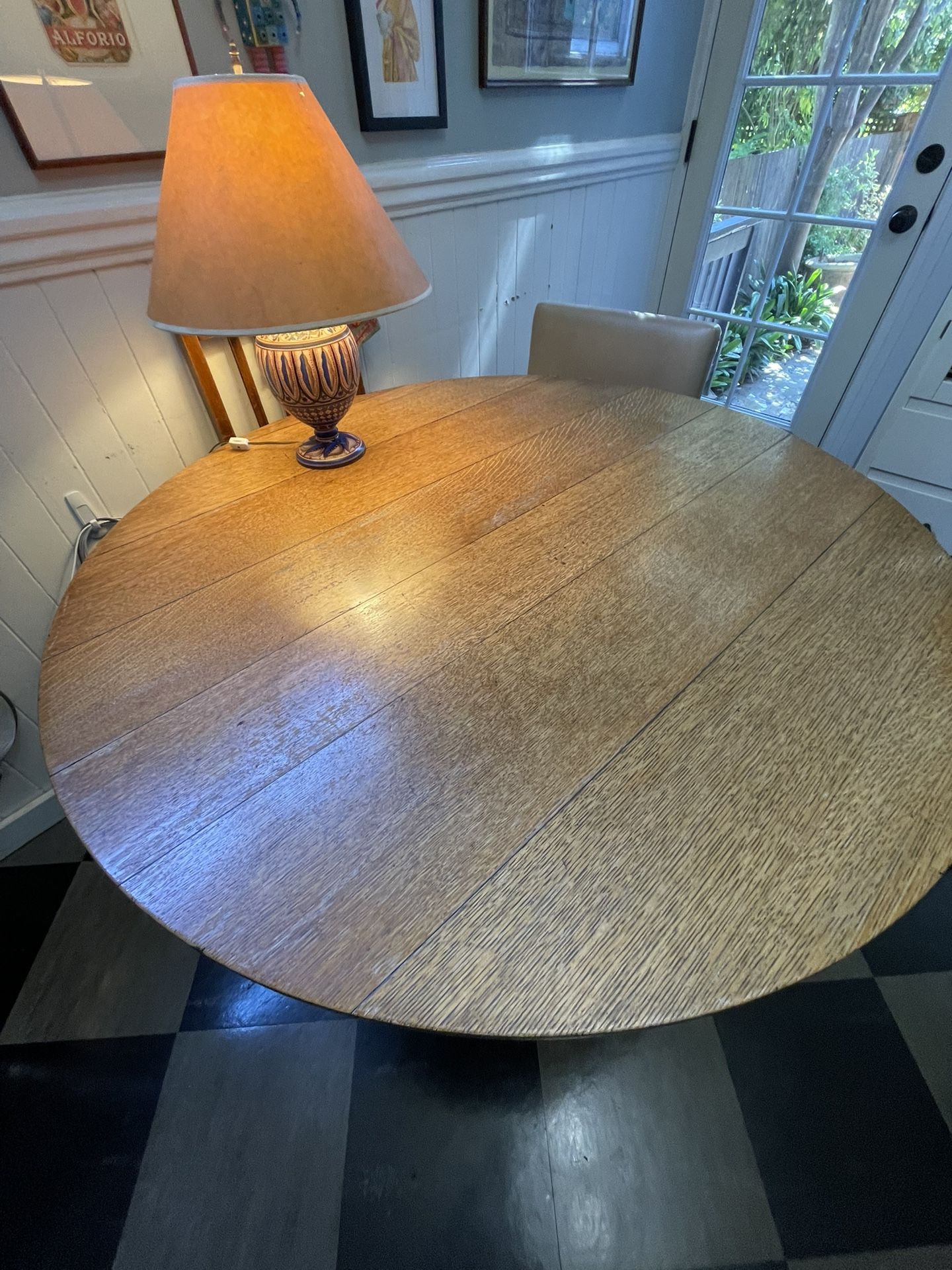 Vintage Solid Oak Kitchen Table on Casters