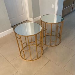Metal Gold Accent / Side Round Drum Tables (2)