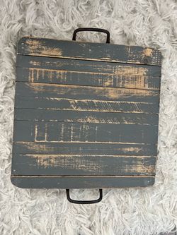 Rustic Wood Slat Tray with Metal Handles