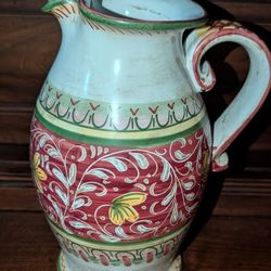 Italy Saca Castelli Majolica Pottery Water Pitcher

