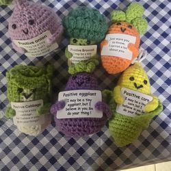 6 Pcs Funny Positive Crochet Doll, Emotional Support Crochet Toy with Positive Card, Cute Decor Emotional Support Plush Crochet Gift, Fun Stress Relie