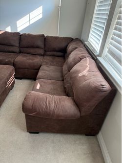 Large Brown Sectional Sofa with Matching Ottoman – Comfortable – $250 OBO