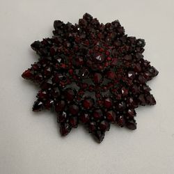 Vintage Bohemian Garnet Star Brooch Pin Dark Red Cluster Antique Style
