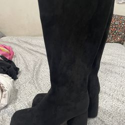 Black Suede Knee platform boots 