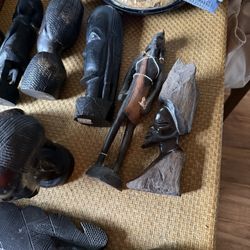 Large Vintage Collection Of African Hand Carved Ebony Wood Figures 21 Pieces 