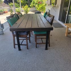 Outside WOOD AND METAL TABLE Hand Made And 6 Chairs