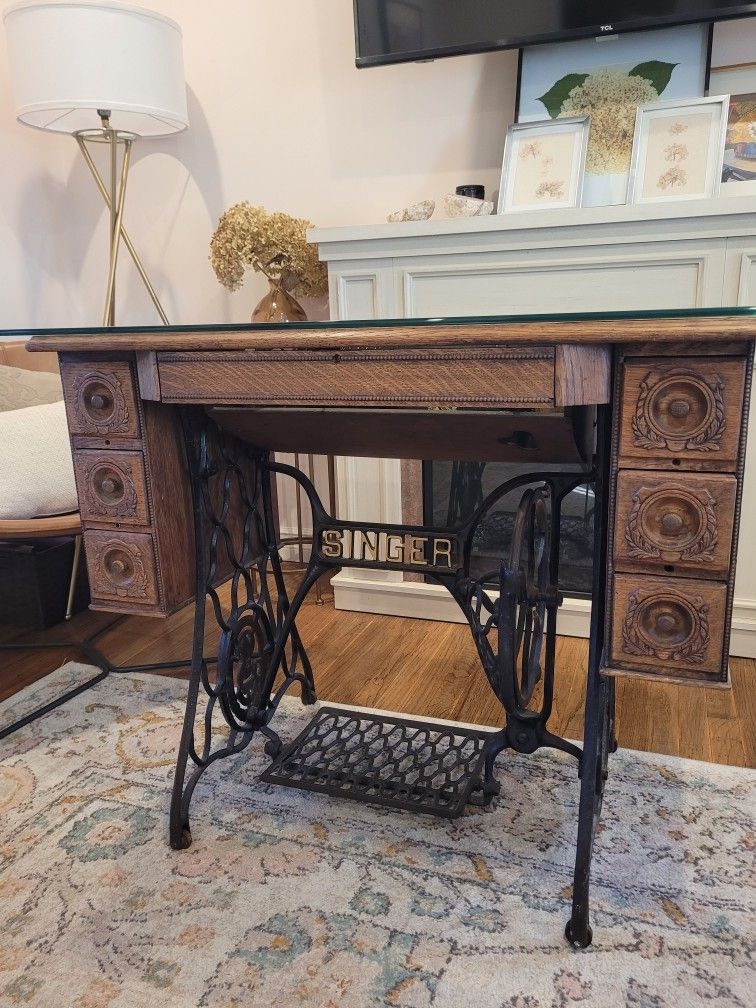 Vintage Singer Sew Table-glass Top Desk
