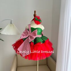 Christmas Baby Girl Dress, Fluffy Tulle Holiday Dress, Sparkly Red Christmas Dress for Girls, Toddler Noel Outfit,