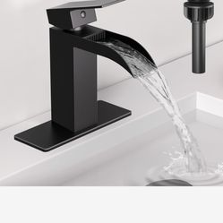 Matte Black Waterfall Bathroom Faucet 1 Hole or 3 Hole, Single Handle Rv Bathroom Sink Faucet with  Black  A4 bl $40