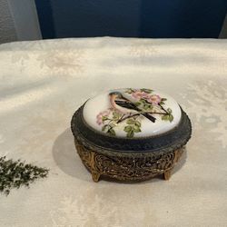 Vintage Jewelry Trinket Box Porcelein Top