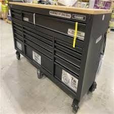 Husky
72 in. W x 24 in. D Heavy Duty 18-Drawer Mobile Workbench Cabinet with Adjustable-Height Hardwood Top Matte Black