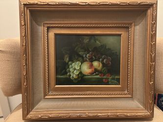Two Framed Fruit Still Life Oil Painting