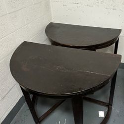 Entryway Tables: Half-Moon; Vintage Dark Wood