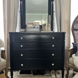 Gorgeous Antique Matte Black Spindle Dresser With Mirror