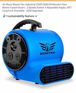 Air Mover Blower Fan, Industrial 1/3HP 1200CFM Monster Floor Blower Carpet Dryers - 3 Speeds Switch, 4 Adjustable Angles, 15FT Long Cord, Stackable -