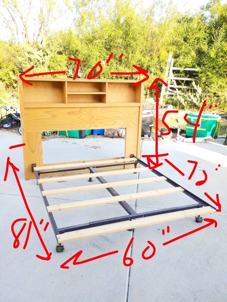 Queen Size Wooden Headboard and Metal Frame