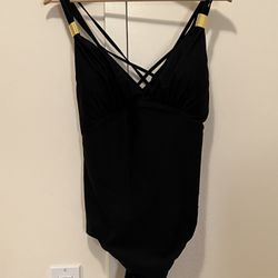 Black Swimsuit Gold Details