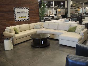 Jonathan Louis High Point Showroom 4 Piece Leather Sectional - Cream | L-Shaped Couch | Corner Couch