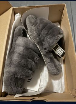UGG Australia Fluff Yeah Women's Slide Slipper, Size 4- Charcoal