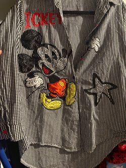 Mickey Mouse Gingham Sequin bottom up shirt