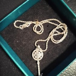 Sterling Silver And Diamond Key Pendant And Chain