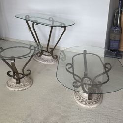 Three Glass Top Tables Matching Set