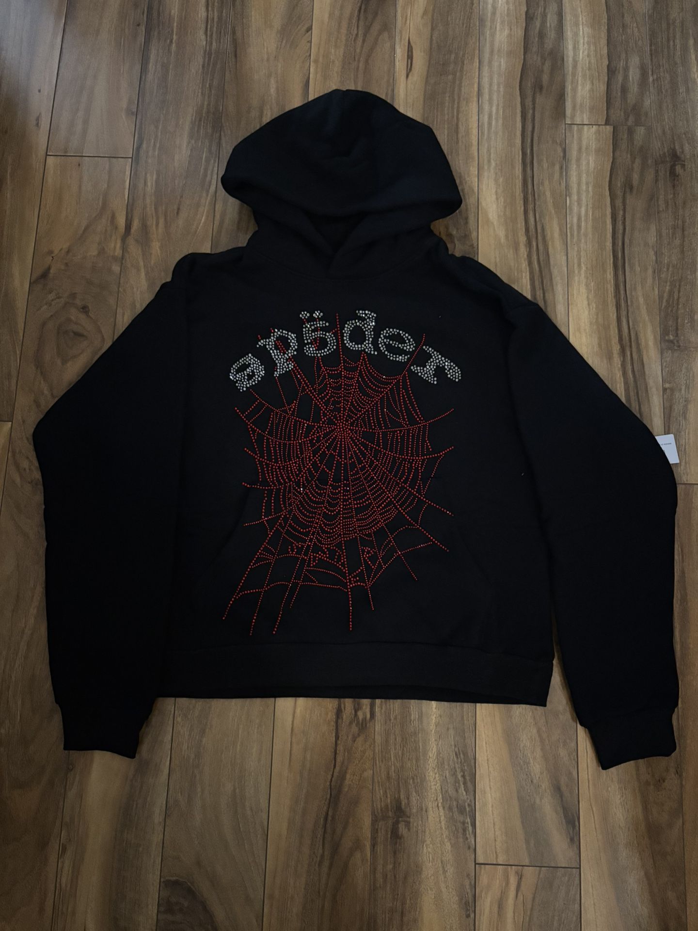 Sp5der Black Rinestone Hoodie Size Medium