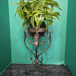 Vintage Brass Plant Stand Gold Patina Outdoor Indoor Floor Stand 16.5"×6"