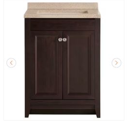 Delridge 25 in. Single Sink Chocolate Freestanding Bath Vanity with Caramel Cultured Marble Top (Assembled)