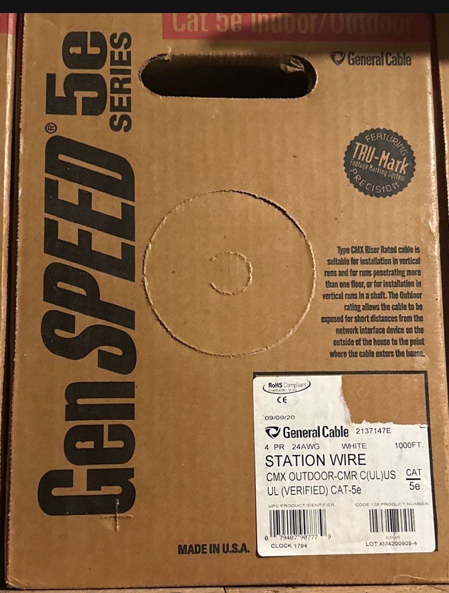 Cat 5e Indoor Outdoor 24 Awg White 1000 Foot 4 Pair