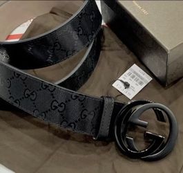 Mens Gucci Belt Black Monogram GG Shiney Belt Authentic 