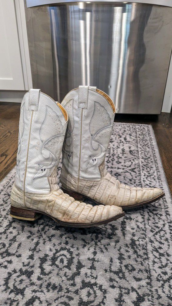 Jugo boots crocodile leather Mexicano cowboy performance western boots white size 28.5 men's 10 11 embroidery
