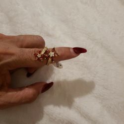 Red And White Zirconia Flower Ring Size 9
