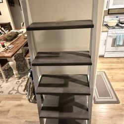 White and Dark Wood Ladder Shelf 5 Tier