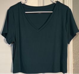 Teal Ribbed V-Neck Crop Top