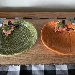 2 Pumpkin Shaped Ceramic Candy Dish New