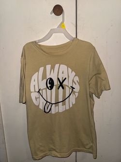 the Wonder Nation Boys Always Chillin Short Sleeve Graphic T-Shirt in yellow, featuring a white "ALWAYS" text backdrop and a black smiley face with an