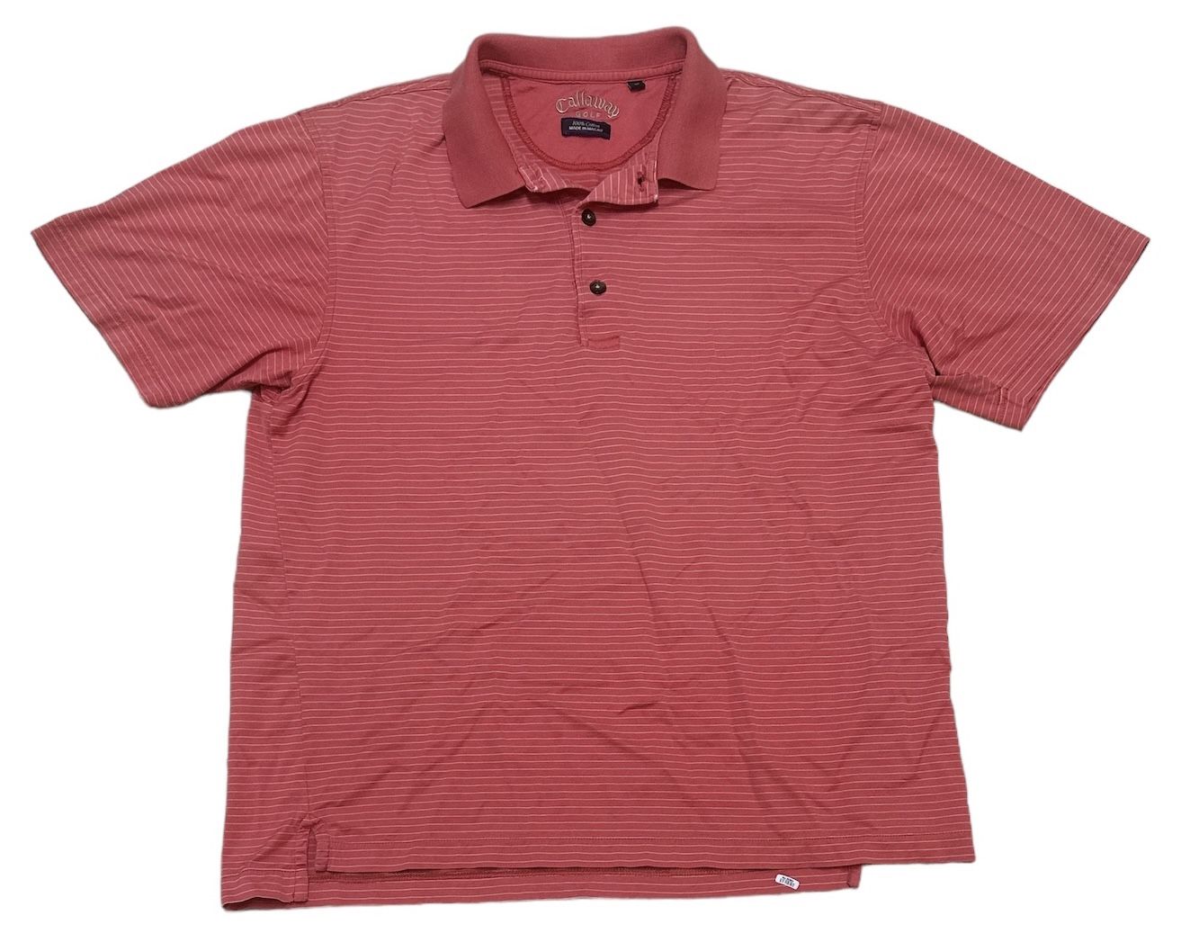 Callaway Golf Polo Shirt Men’s Medium Pink Stripe Short Sleeve Casual Preppy