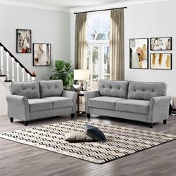 2 Pieces gray fabric sofa set