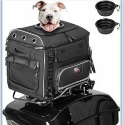 KEMIMOTO Motorcycle Dog Carrier Bag Up to 28 Ibs for Medium Dogs & Cat with Foldable Bowls, Motorcycle-Specific Pet Carrier for Rear Seat or Luggage R