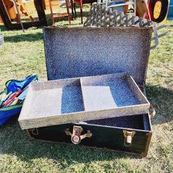 Vintage Metal Storage Locker Antique Trunk