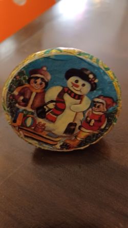 Vintage Christmas Snowman Tin Box