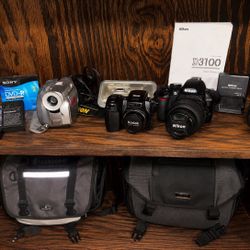 Nikon D3100 + Kodak Y2K Camera + Sony Handycam Bundle – Chargers, Lenses & More