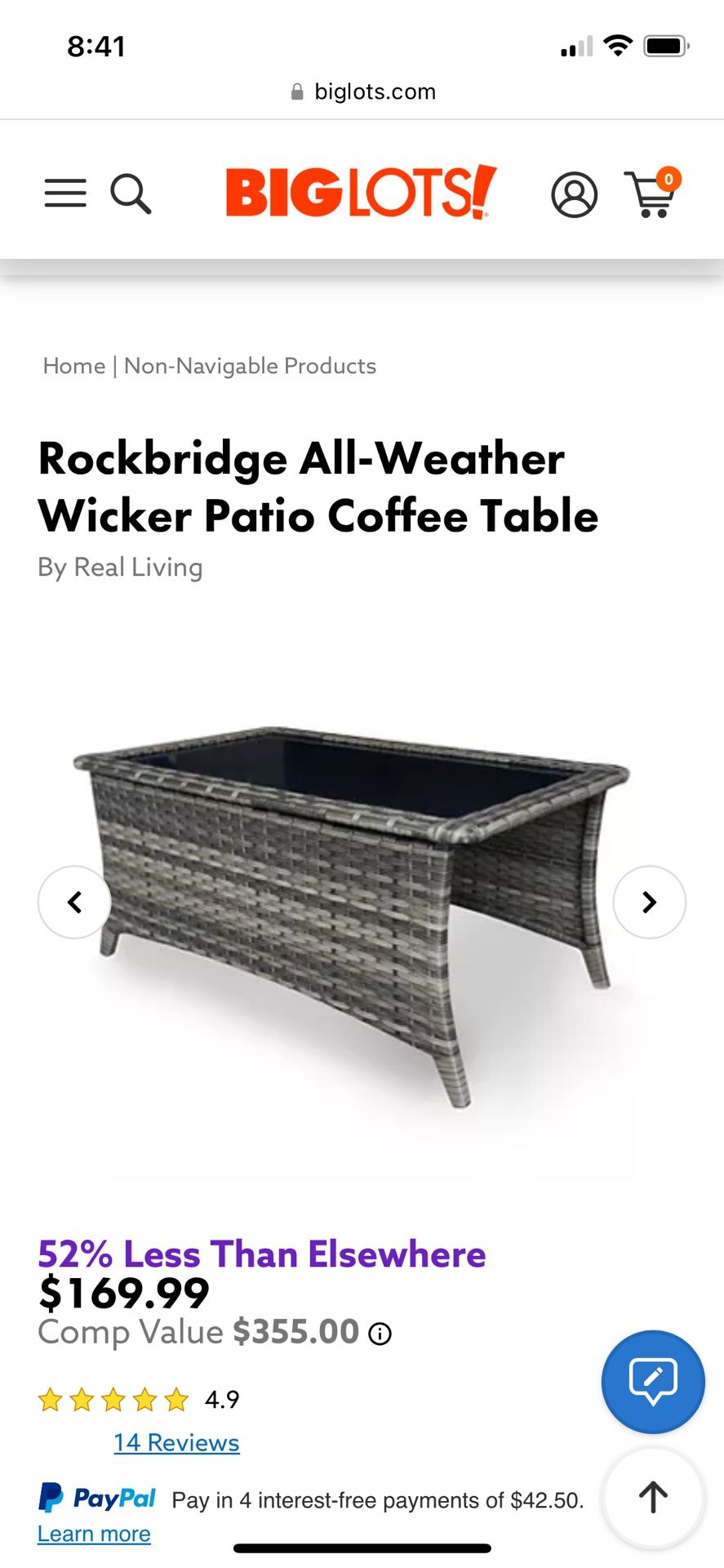 Big Lots Rockbridge All-Weather Wicker Patio Coffee Table